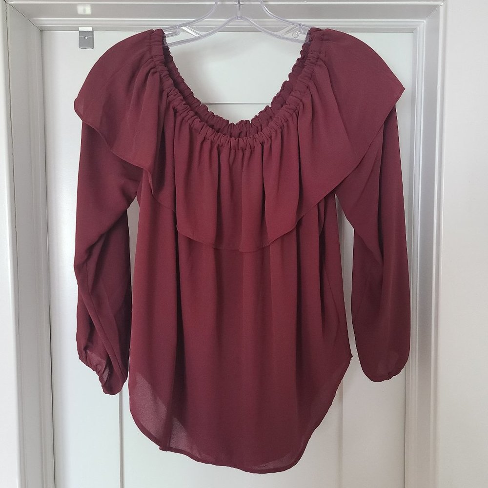 ANN TAYLOR COLD SHOULDER RUFFLE TOP - Picture 2 of 8
